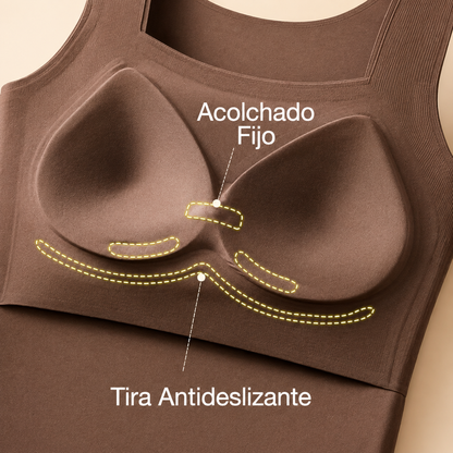 Camiseta moldeadora con sujetador incorporado sin tirantes.