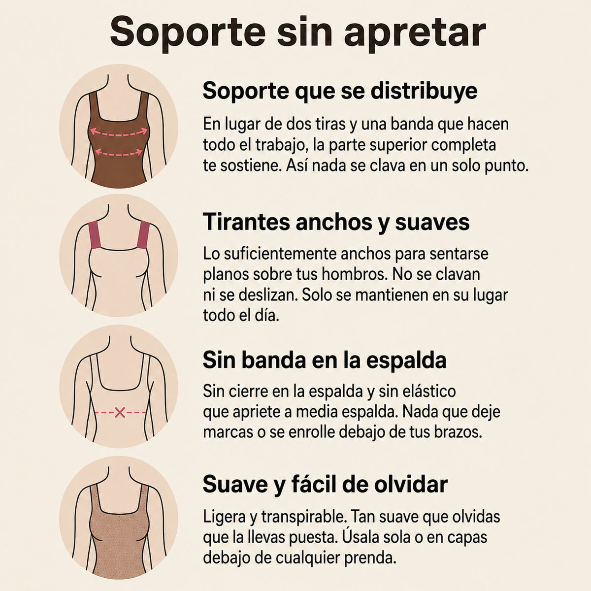 Camiseta moldeadora con sujetador incorporado sin tirantes.