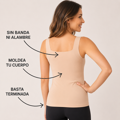 Camiseta moldeadora con sujetador incorporado sin tirantes.